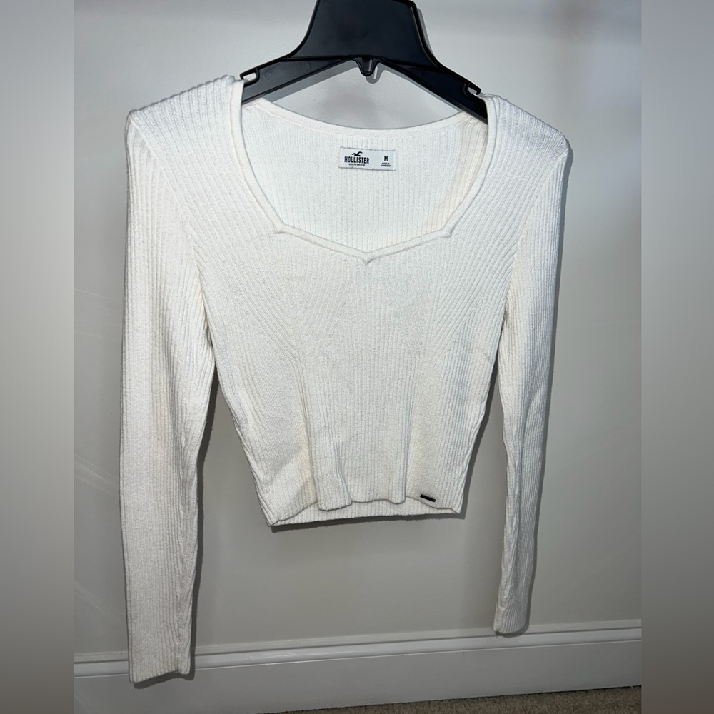 Cropped White Hollister Sweater